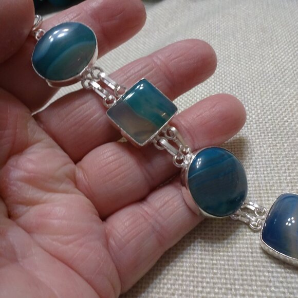 Beautiful GREEN BOTSWANA AGATE Handmade Sterling 925 Bracelet Size 8" #691C - Picture 2 of 3